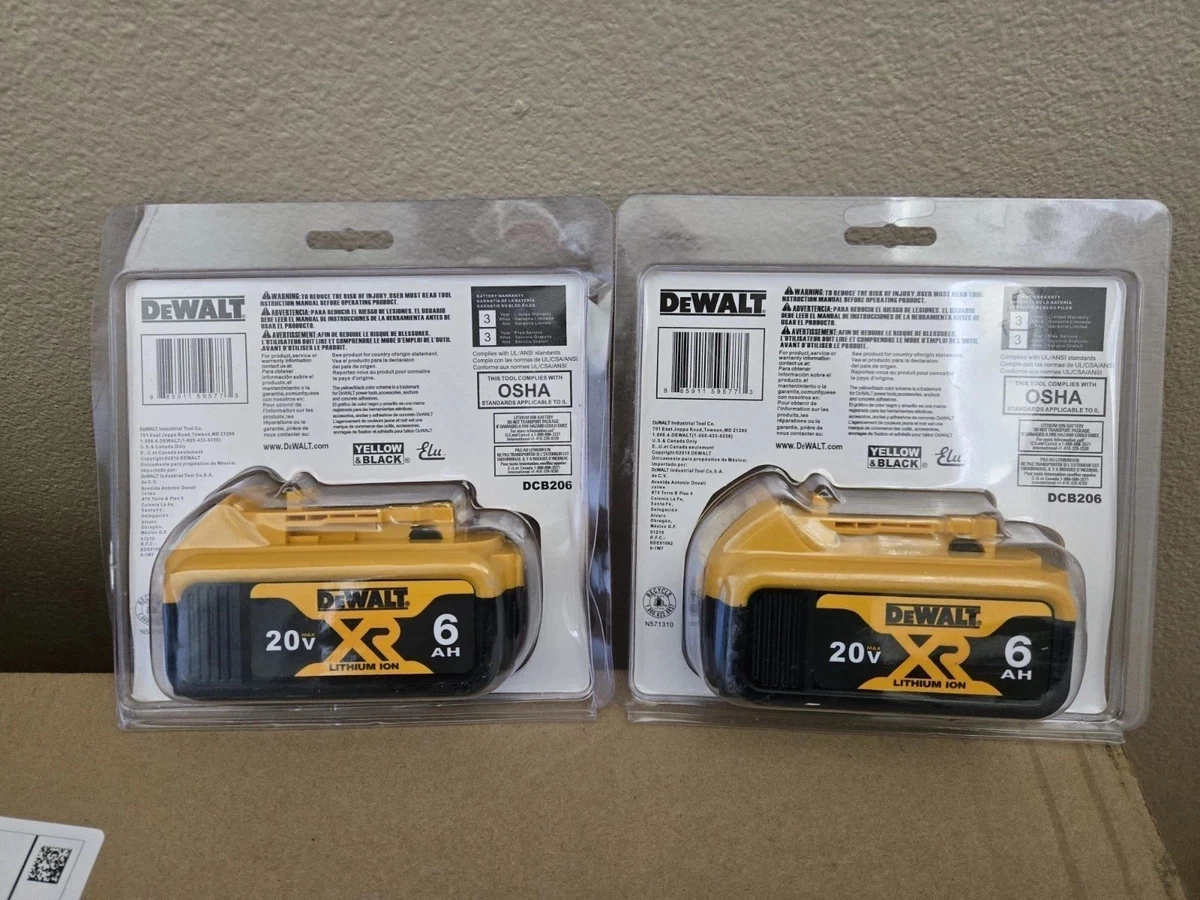 2X New Dewalt DCB206 20V Max XR 6.0Ah Lithium Ion Batteries Li-ion DCB206-2 - Image 2