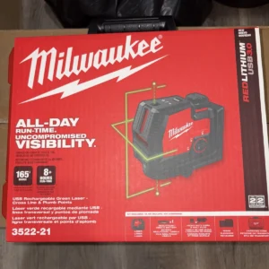 Milwaukee 3522-21 USB Rechargeable Green Cross Line & Plumb Points Laser